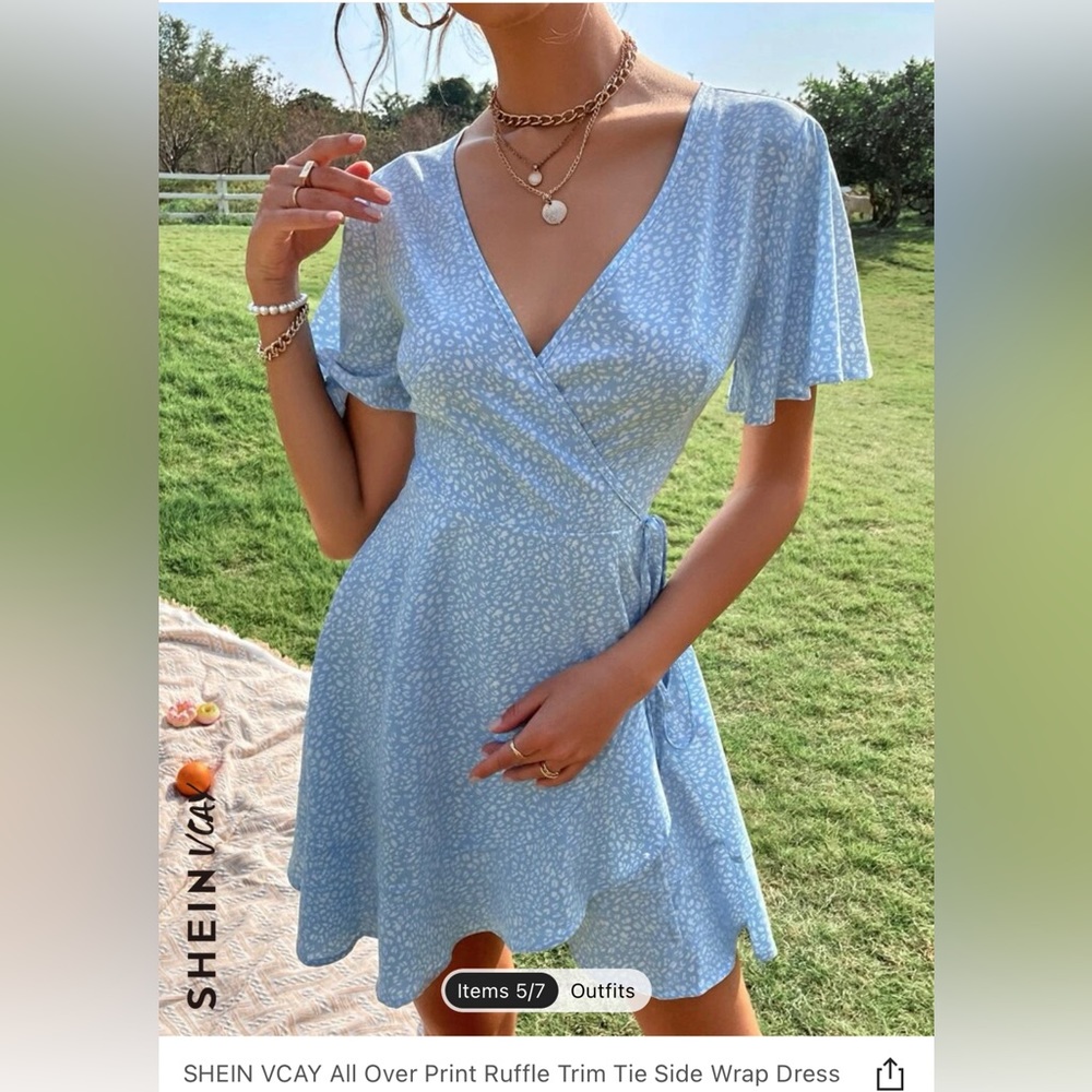 Flora blue tie wrap dress, perfect for the summer!